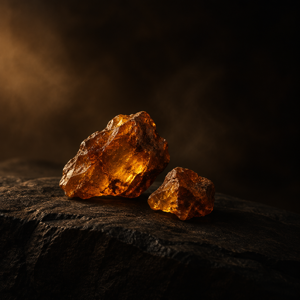 Bernsteinfarbenes Harzmotiv als visuelle Interpretation der Amber-Duftnote von LEVIATHAN